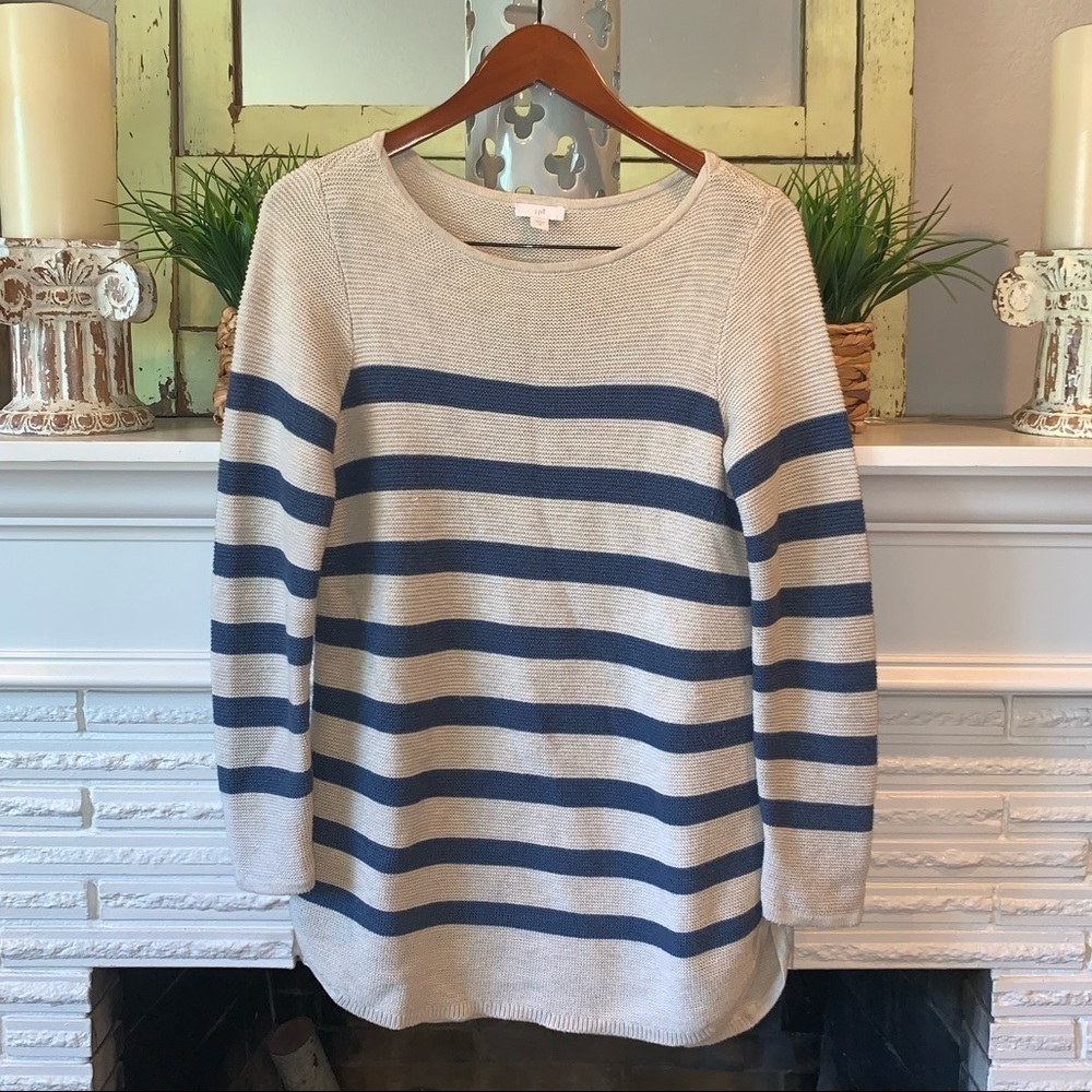 J. Jill Coastal Grandma Oatmeal & Blue Striped Knit Scoop Neck Sweater Tunic XS